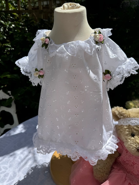 White Dress with Satin Roses and Lace