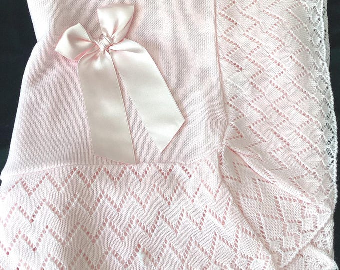 Baby Shawl with White Gold Lace and Rose Detail