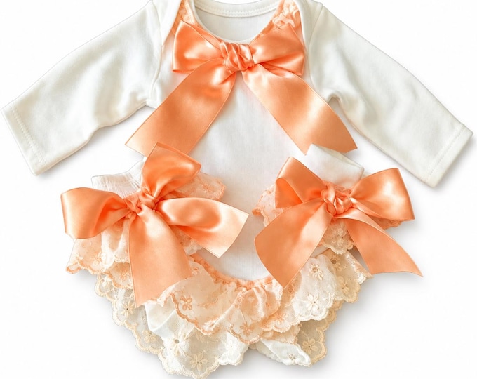 Peach baby body suit and matching socks