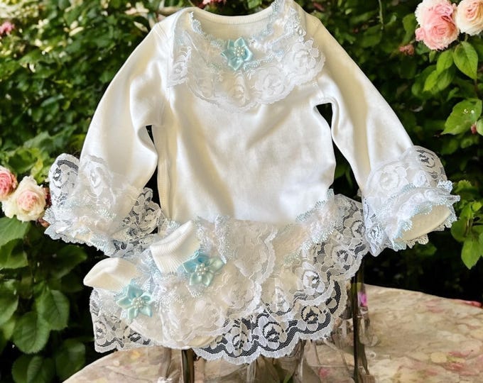 Lace Vest and Socks Set: Spanish Style, Blue Satin Flowers