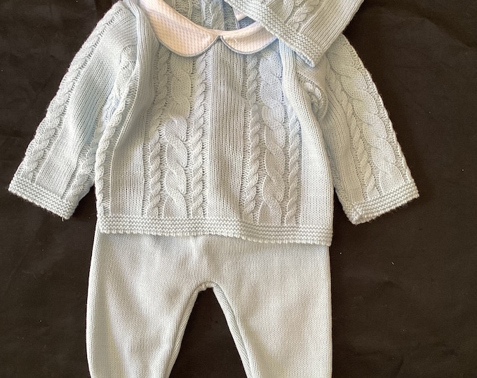 Baby Blue Knit 3-Piece Set (0-3 Months)