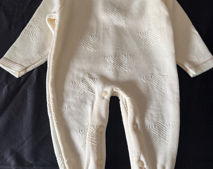 Cream Baby Romper: Star Pattern, Embroidered Collar