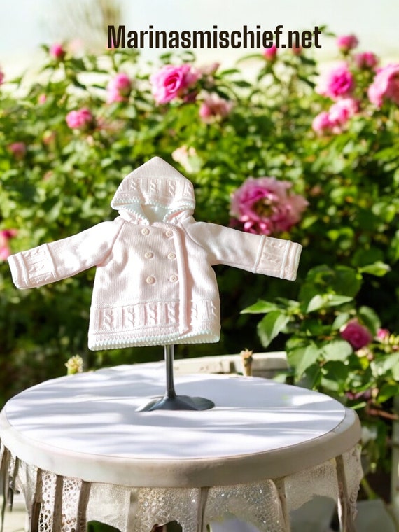 Pink Knitted Baby Cardigan: Portuguese Jacket (0-3 Months)