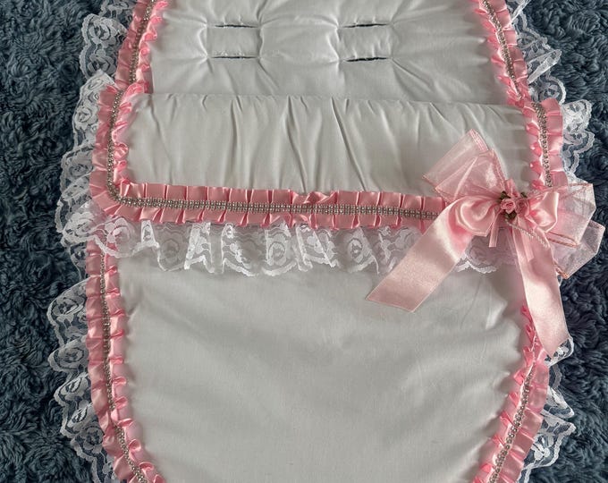 Cosy toes frilly lace and bows with diamanté pink satin lace