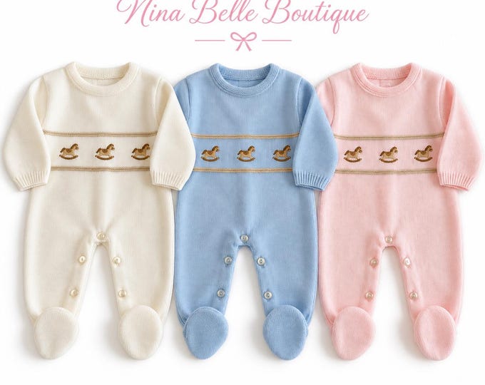 knitted all in one with  embroidered rocking  horses