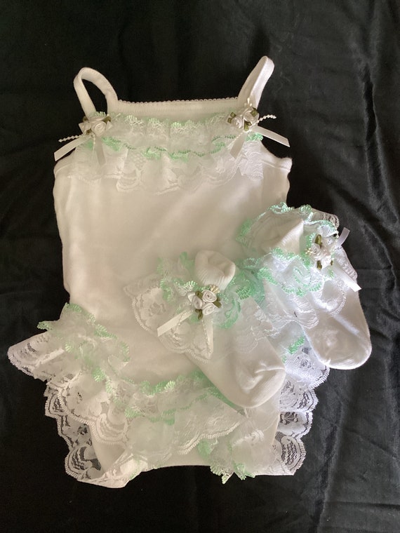 Spanish style frilly  vest set tiny baby with hair band