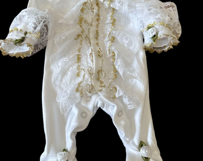 Spanish lace finish baby grow
