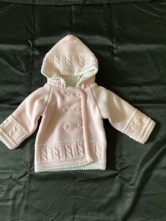 Pink Knitted Baby Cardigan: Portuguese Jacket (0-3 Months)