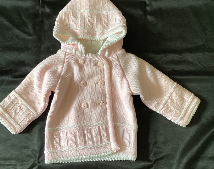 Pink Knitted Baby Cardigan: Portuguese Jacket (0-3 Months)