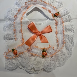 Spanish style frilly bib and socks 0-3 months