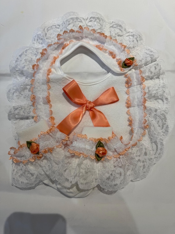 Spanish style frilly bib and socks 0-3 months