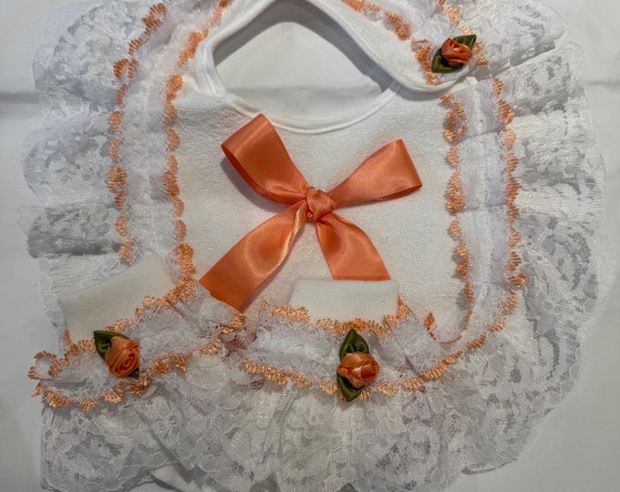 Spanish style frilly bib and socks 0-3 months