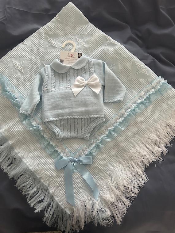 Spanish Style Baby Set: Shawl & Outfit (0-3 Months)