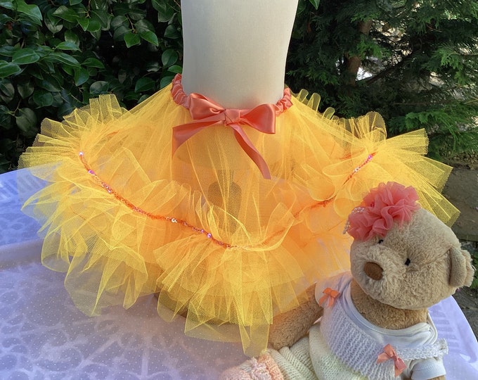 Orange Sequin Tutu: 3-Layer Bow Skirt (Up to 24" Waist)