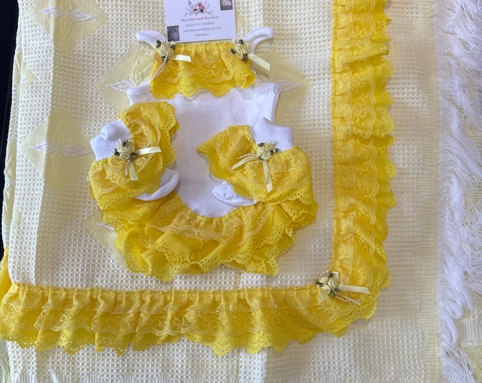 Spanish Style Baby Set: Shawl, Vest, and Socks