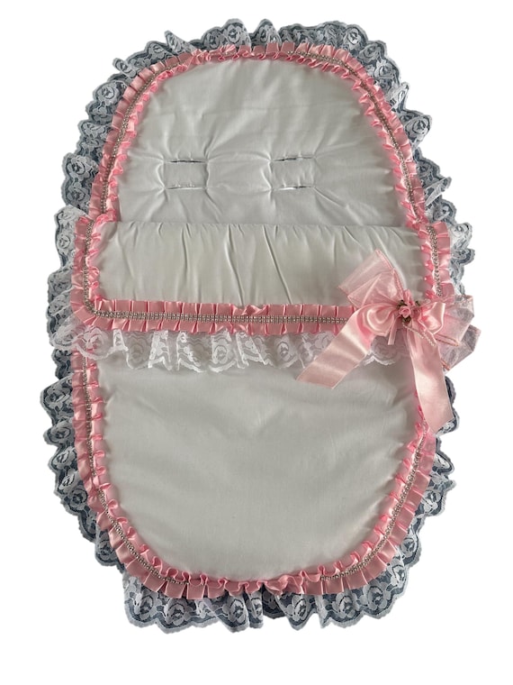 Cosy toes frilly lace and bows with diamanté pink satin lace