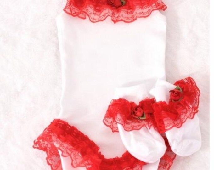 baby girl lace outfit red ruffle lace and matching socks