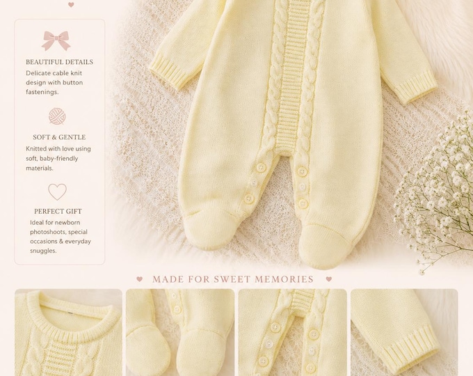 knitted baby romper. Gender neutral