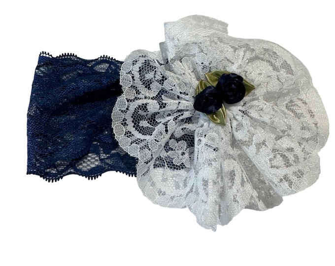 Handmade Newborn Hair Band: White Bow & Flower