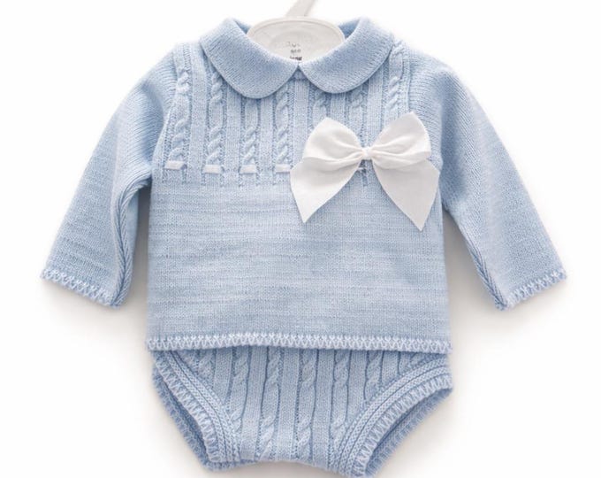 Baby boy knitted outfit  blue