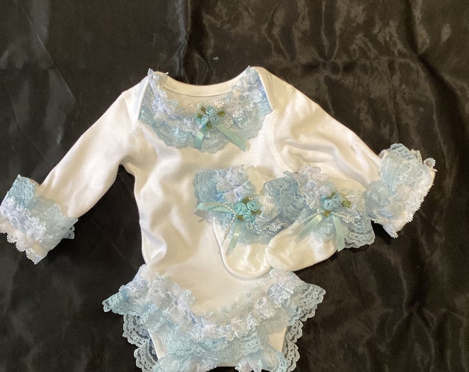 Spanish style frilly baby set tiny baby