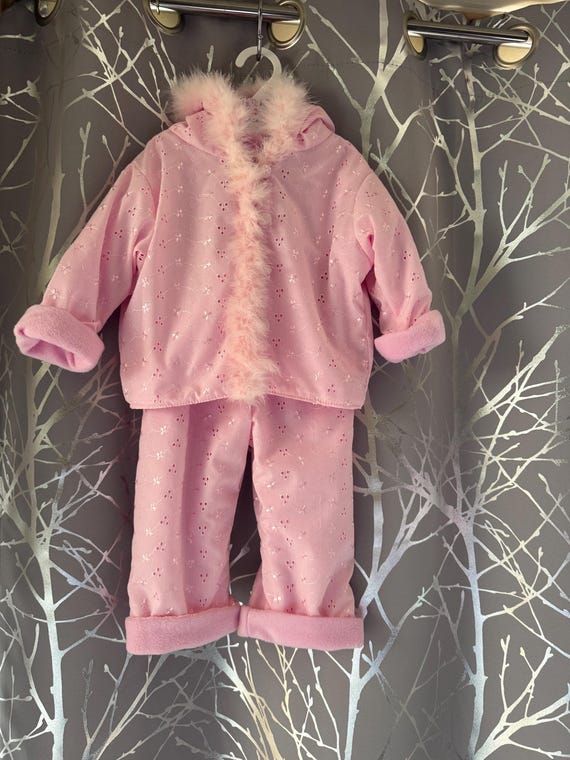 Fleece lined snow suit with marabou trim