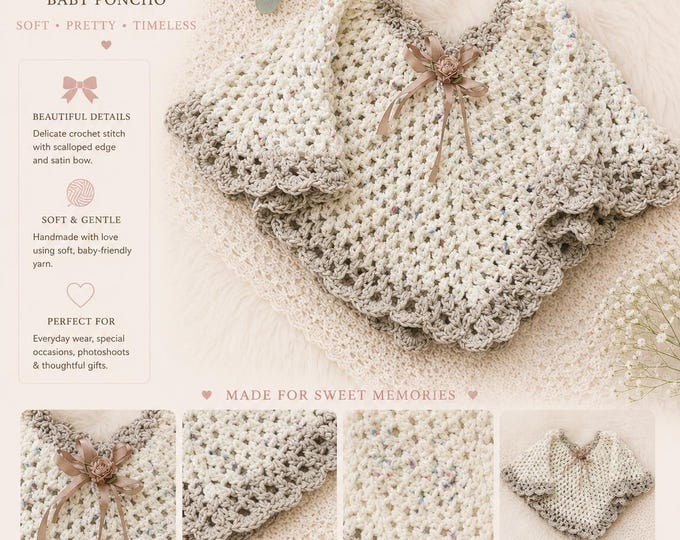 Handmade crochet Baby Poncho: Pink Knit