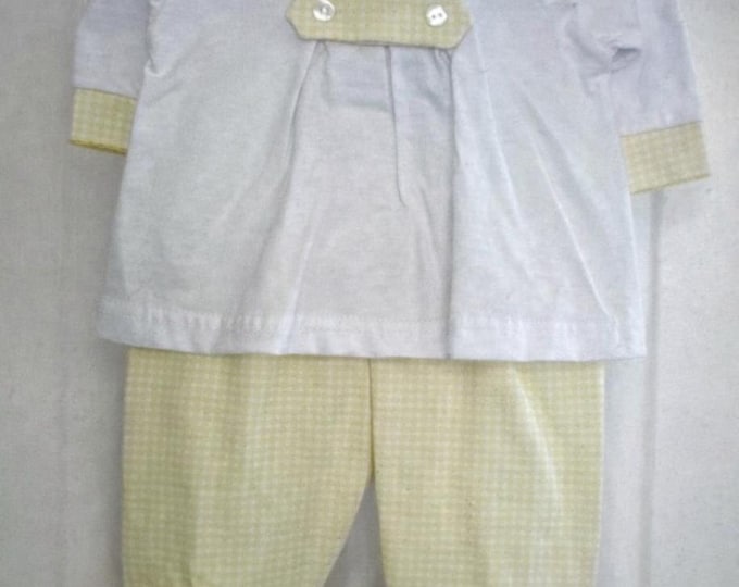 baby outfit in lemon  white Peter Pan collar and footed pants -infant gift set
