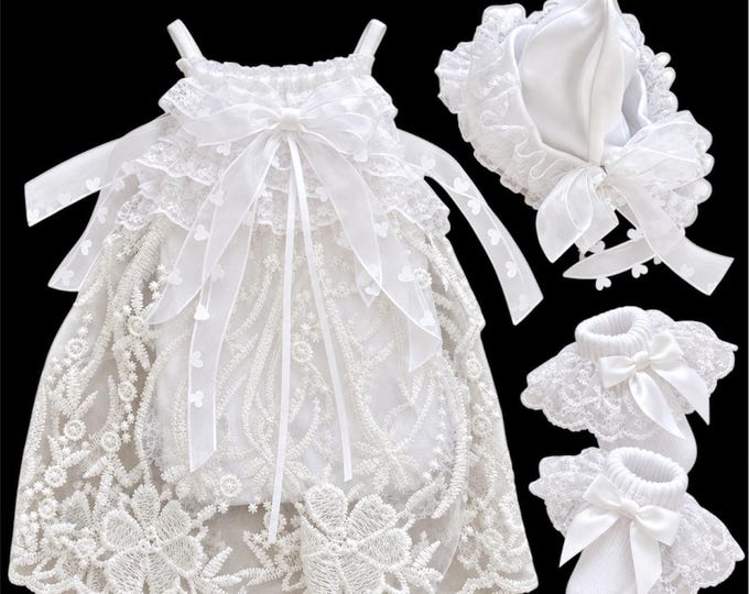 Premature hand made white lace dress set