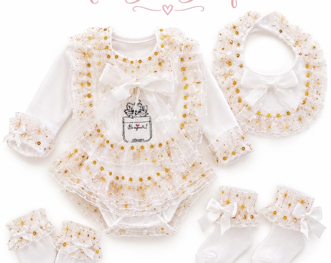 Tiny baby 4 piece piece set includes vest , socks ,mittens and bib