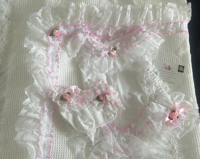 Spanish Style Baby Set: Shawl, Vest, Socks & Headband