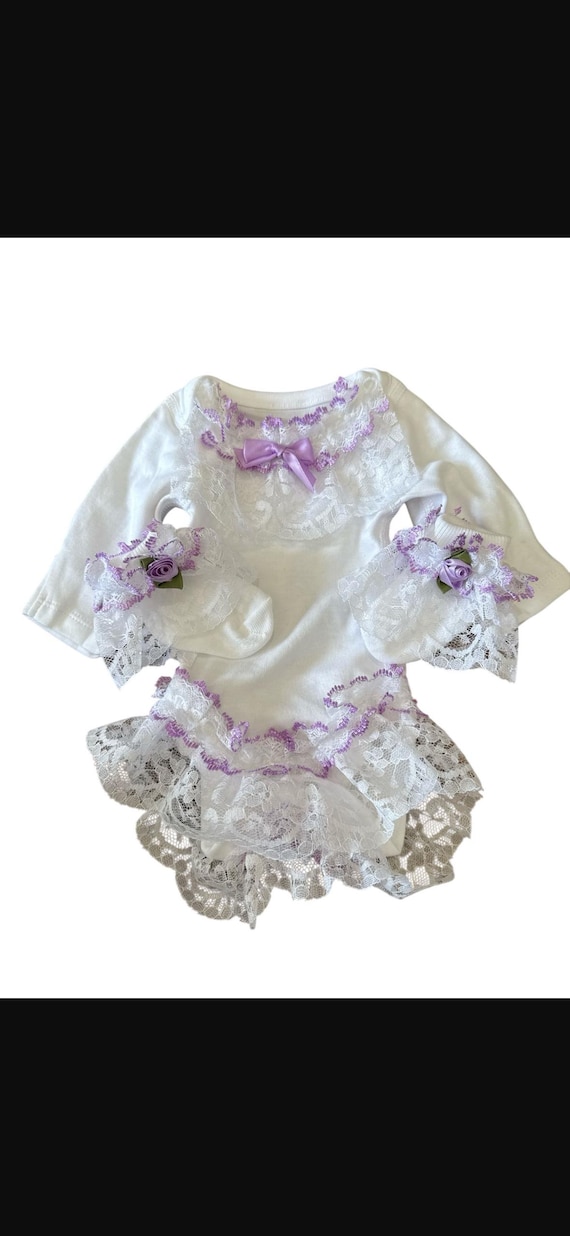 lace finish baby grow and matching socks set