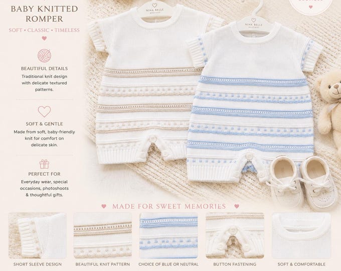 Baby Romper -available in blue or taupe and white stripes
