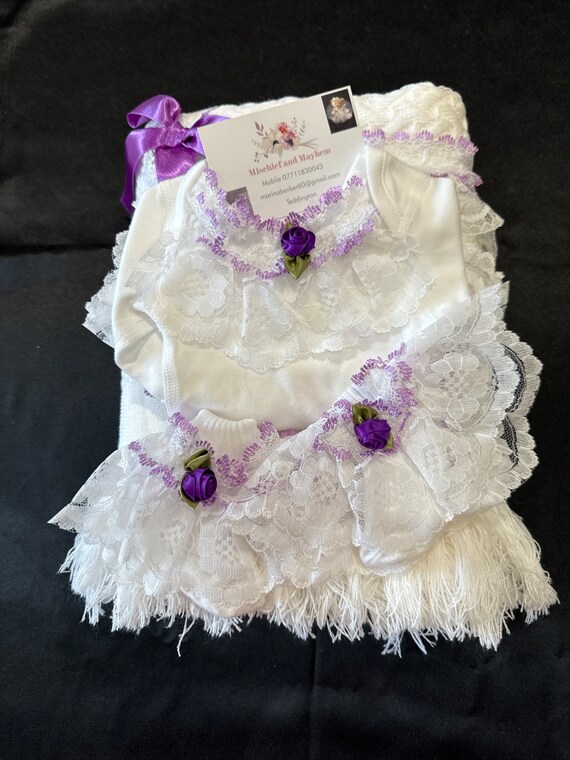Spanish Style Baby Set: Lace Shawl, Vest & Socks