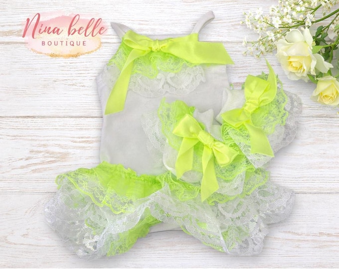 Vintage Style Baby Lace Outfit | neon lace  White Frilly Newborn Photo Prop