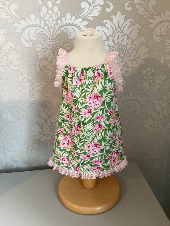 Floral Dress with Pink Lace Trim (16 inches)
