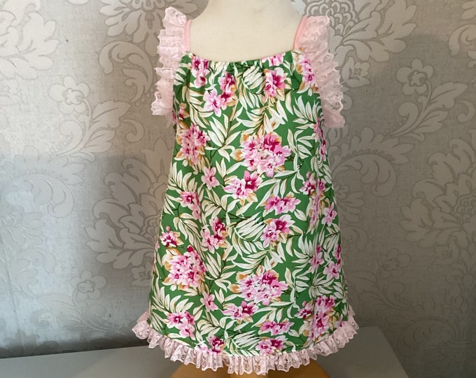 Floral Dress with Pink Lace Trim (16 inches)
