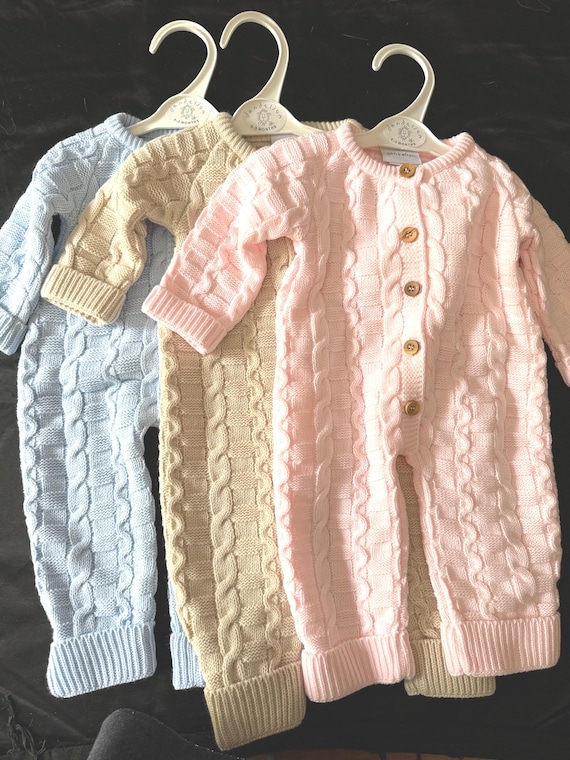 Knitted Baby Pramsuit: All-in-One Outfit (0-6 Months)
