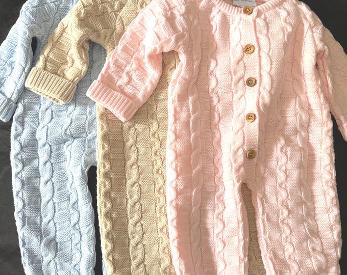Knitted Baby Pramsuit: All-in-One Outfit (0-6 Months)
