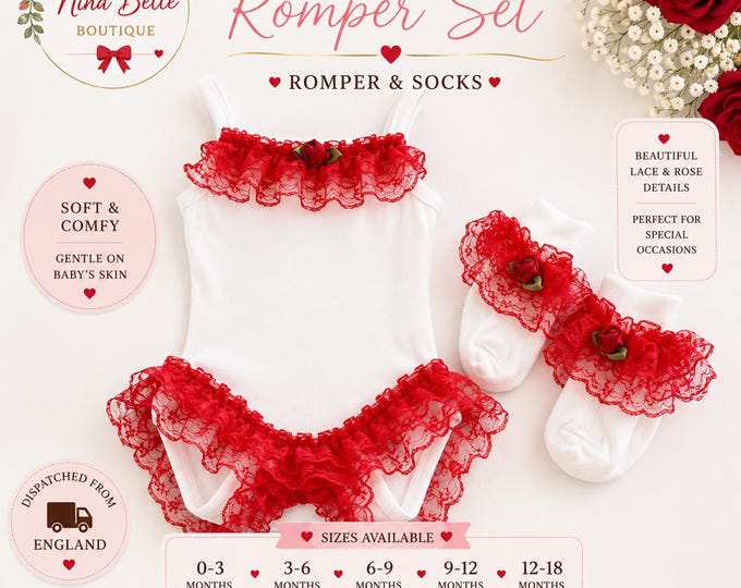 baby girl lace outfit red ruffle lace and matching socks