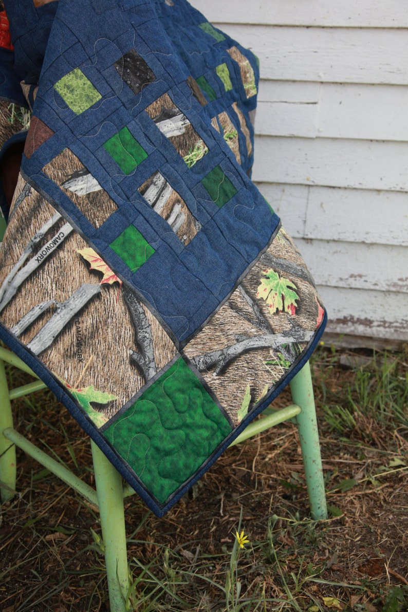 Men's Camo Denim Quilt Twin Double Quilt Camo Quilt Etsy