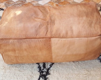Leather pouf hand stiched