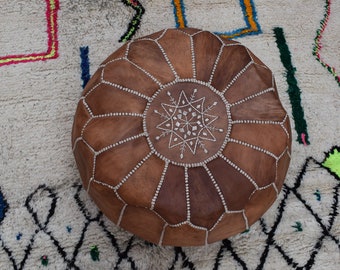 Embroidered leather tanned poofs