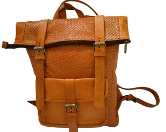 tressed leather backpack