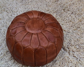 Leather pouf hand stiched