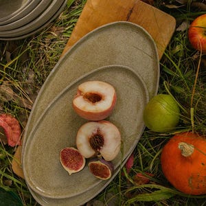 Oval Serving Plate, Pottery dinnerware, Stoneware plates set, Ceramic Sandwich Plates Ceramic Cake Plate Oval Dessert Plate Gift for Her