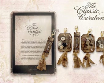 Vintage Music Journal Charms Set, Grunge Steampunk Book Dangles, Kindle charms, Aesthetic E-Reader Charm, Distressed Junk Journal Jewelry