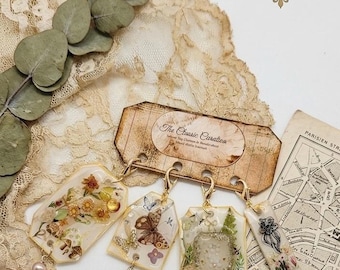 Cottagecore Botanical Journal Charms Set, Pressed Flower Butterfly Book Dangles, Woodland Mushroom Fairy Planner Clips, Garden Jewelry