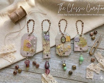 Handmade Planner Charms,  Journal Jewelry, Traveler's Notebook clip. Bookish Gift, Binder Accessory-Set of 4