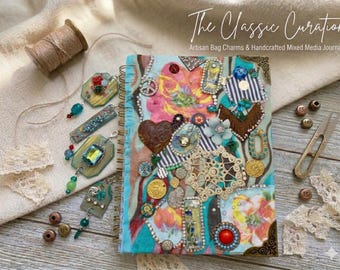 The "Eclectic Muse" Mixed Media Journal | 5x7” Handcrafted Maximalist Notebook | Textile Art & Jewelry Cover with 4 Matching Artisan Dangles